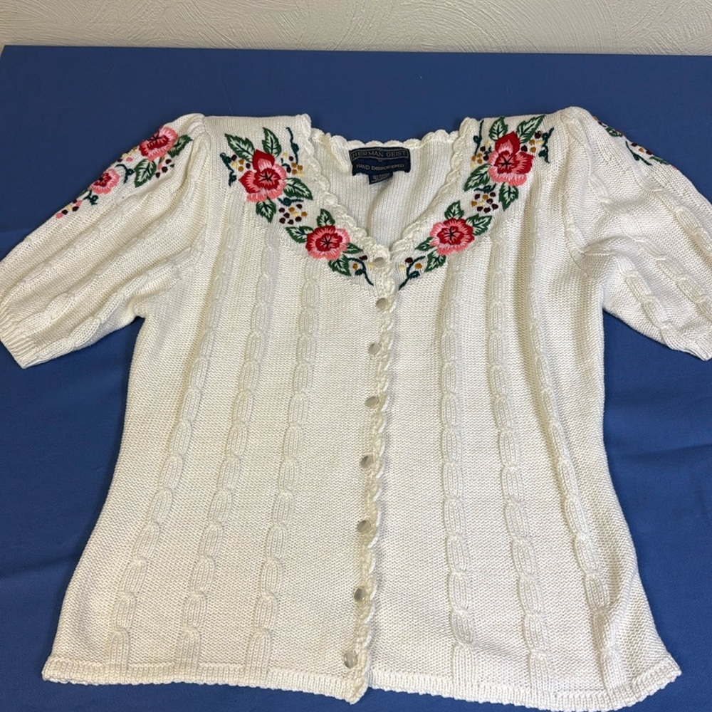 Herman Geist Vintage Hand Embroidered Cardigan Floral Medium